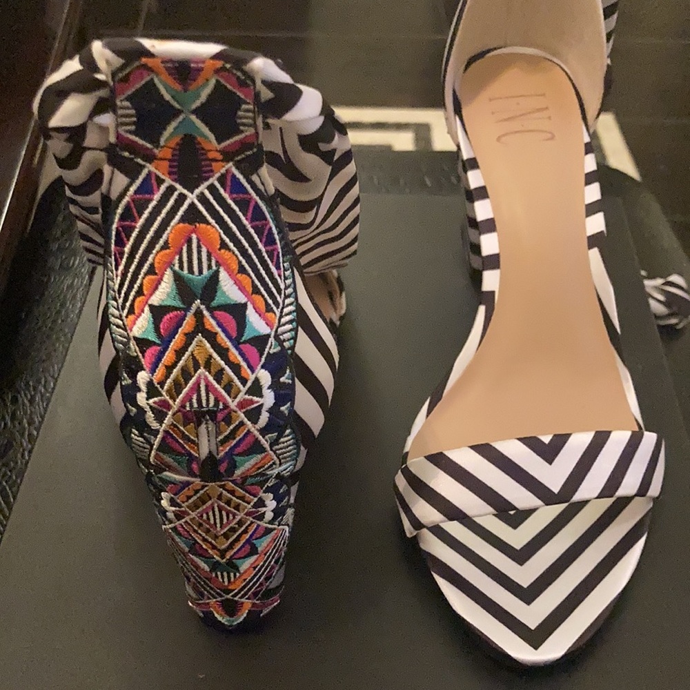INC International Concepts satin striped black and white heels